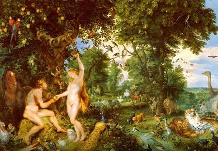 Adan y Eva en el jardín del Edén